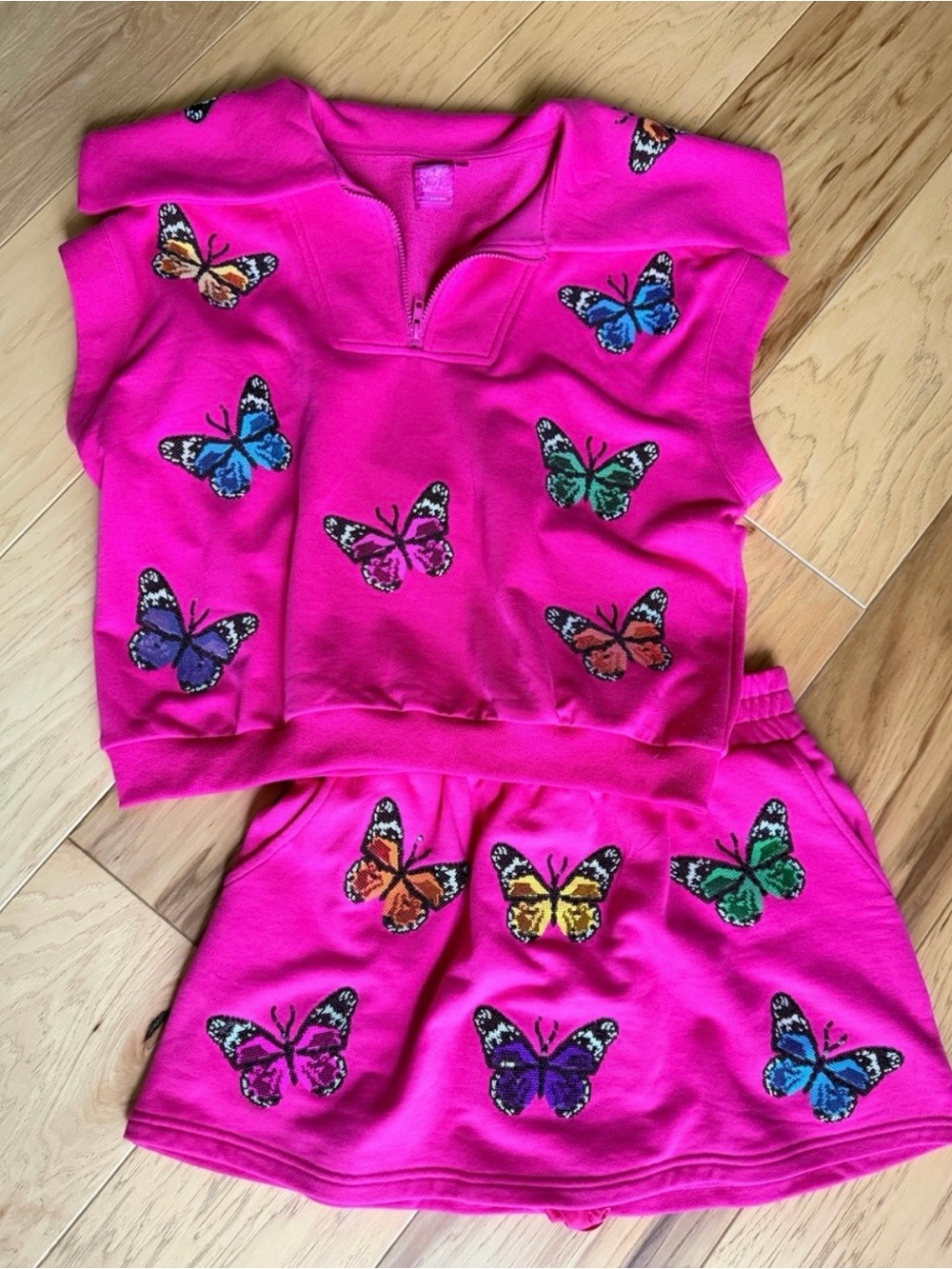 Queen of Sparkles Hot Pink Butterfly Appliqué Two-Piece Set